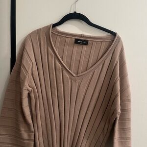 White Fox Boutique V-Neck Sweater in Taupe
